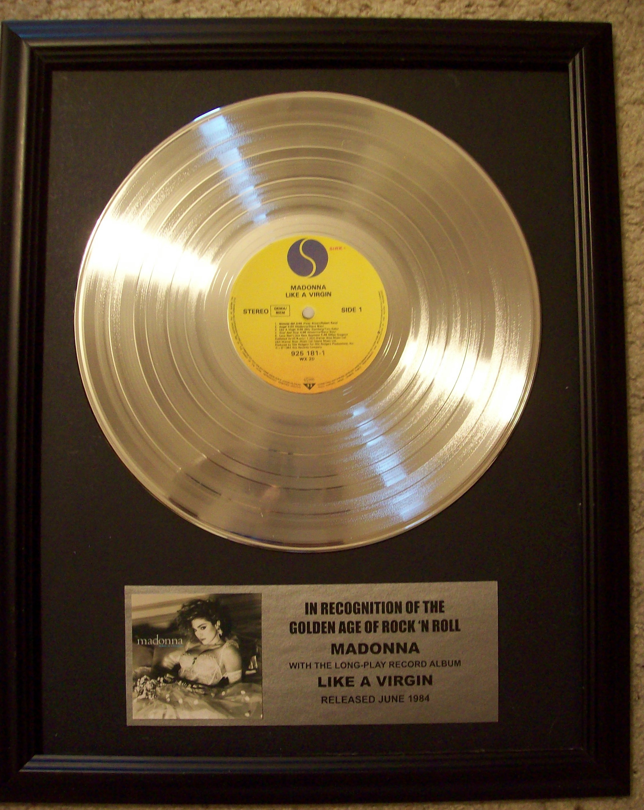Image for Madonna Like A Virgin Platinum LP Record
